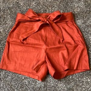 Express burnt Orange high rise linen tie shorts